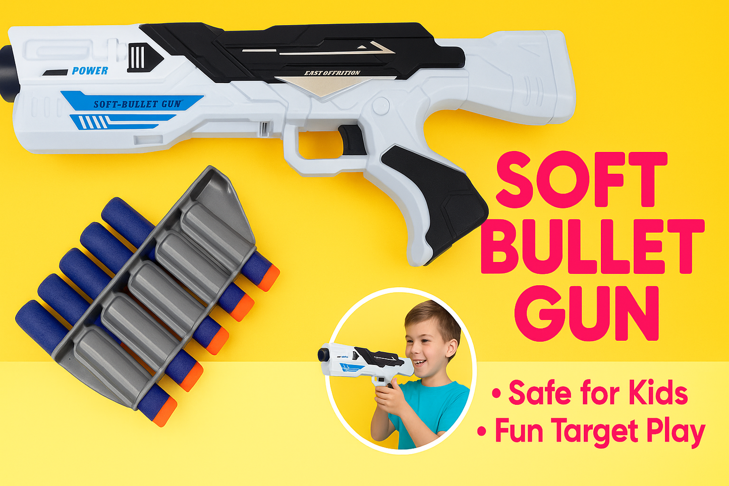 Big White Gun with 6 Soft Bullets - Toy Gun for Kids ToyWinkle Toys