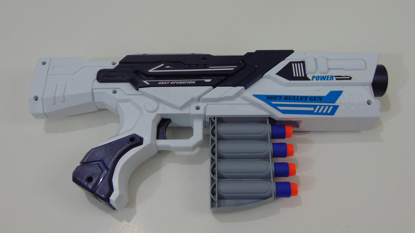 Big White Gun with 6 Soft Bullets - Toy Gun for Kids