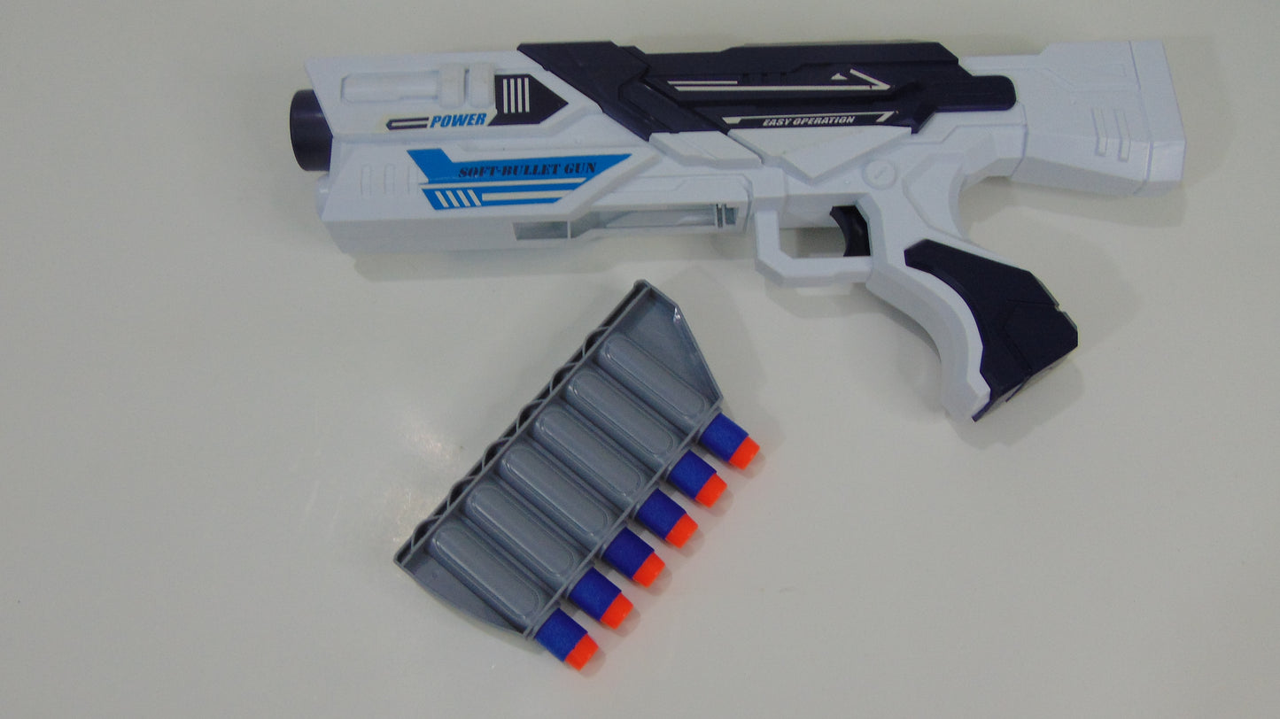 Big White Gun with 6 Soft Bullets - Toy Gun for Kids