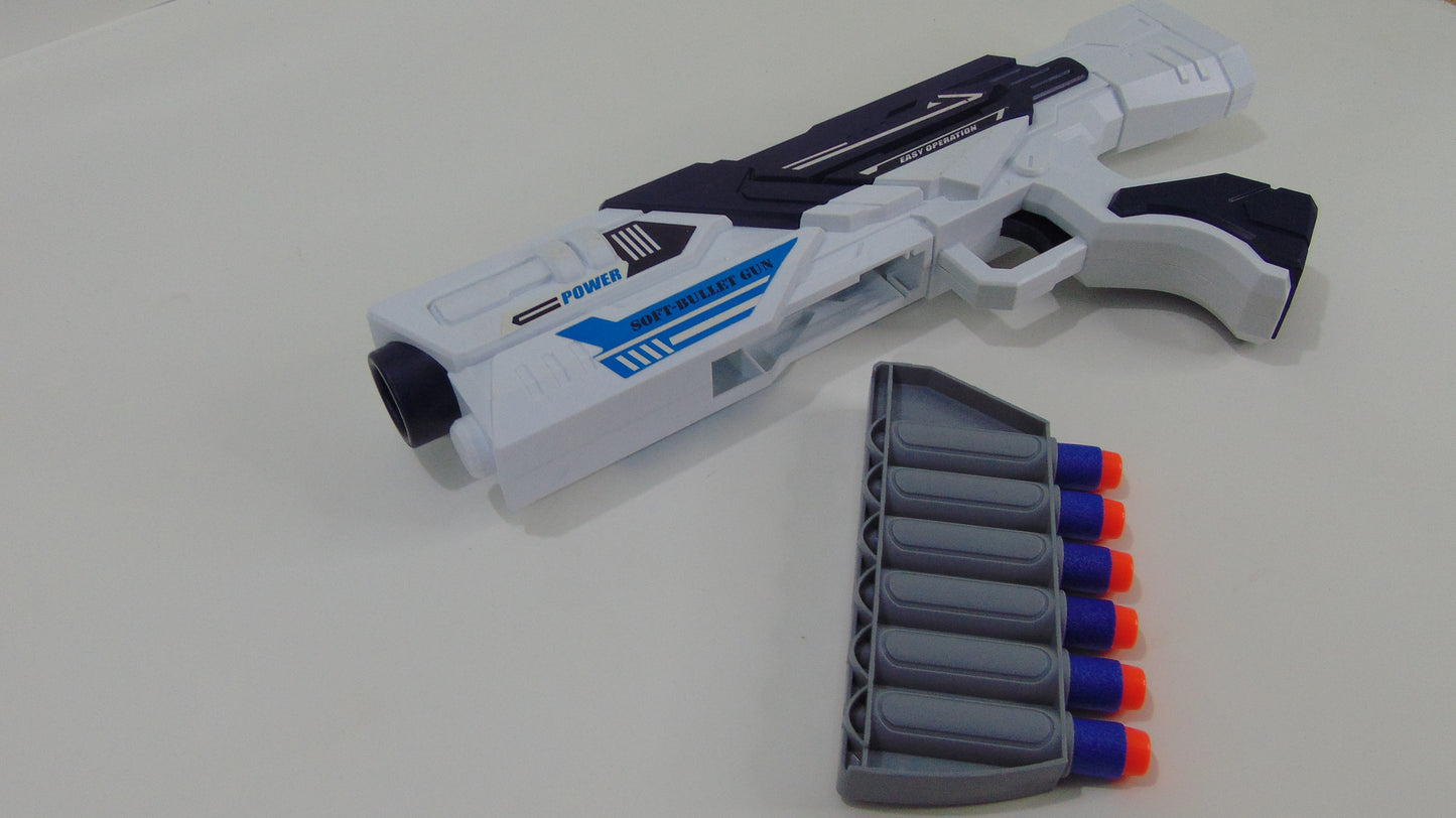 Big White Gun with 6 Soft Bullets - Toy Gun for Kids