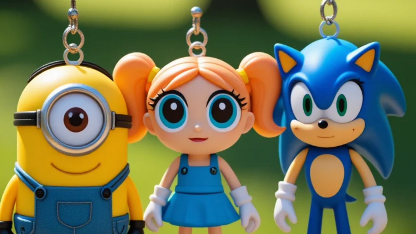 Pack of 3 Keychains – Powerpuff Girl, Minion & Sonic with Keyrings ToyWinkle Toys