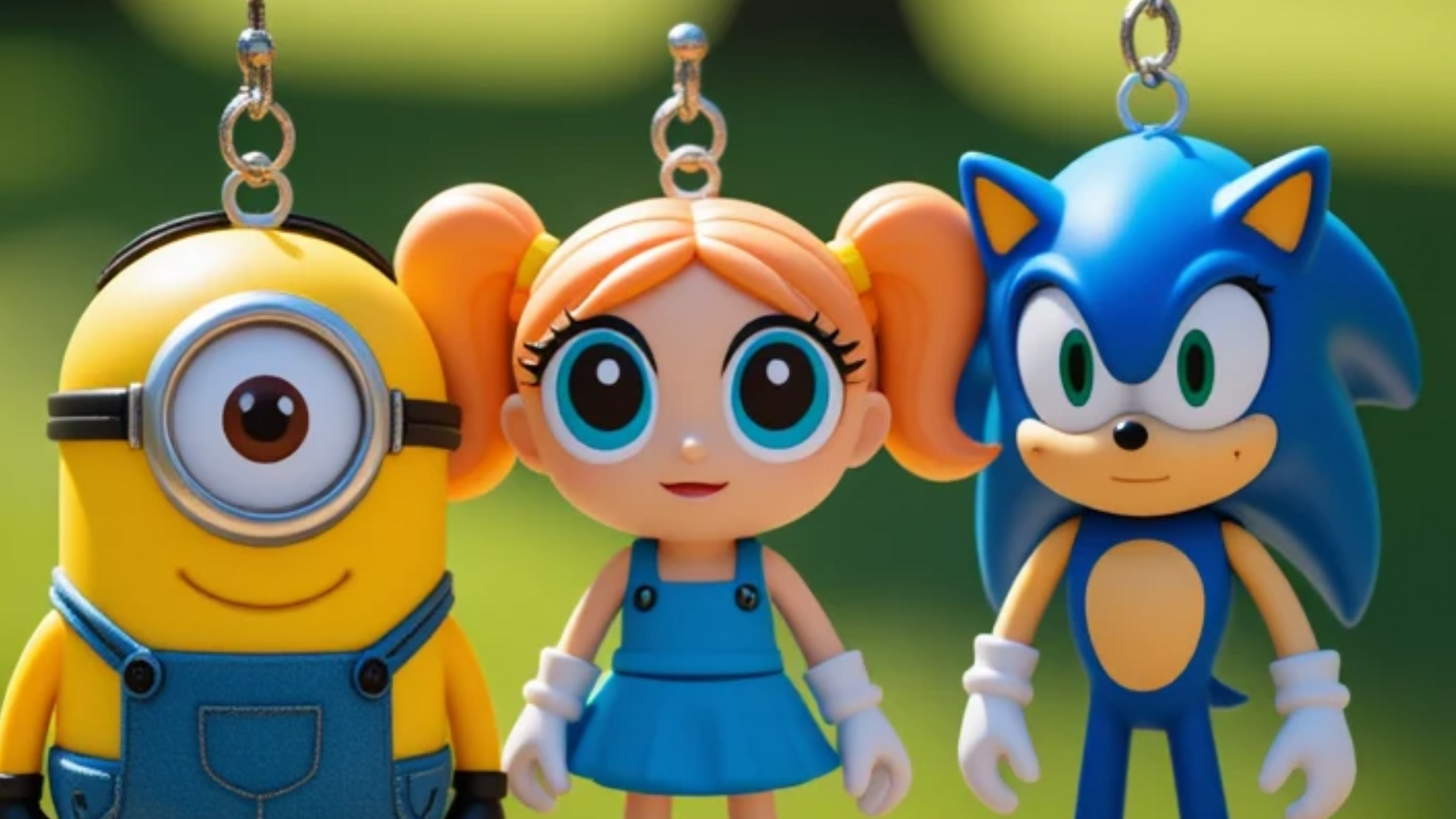 Pack of 3 Keychains – Powerpuff Girl, Minion & Sonic with Keyrings ToyWinkle Toys