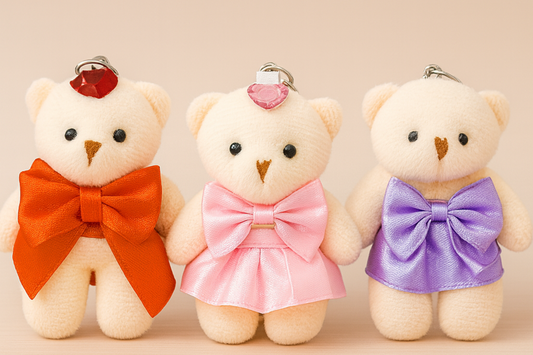 Cute Plush Teddy Bear Keychain – Colorful Bow Outfit (1 PC) ToyWinkle Toys