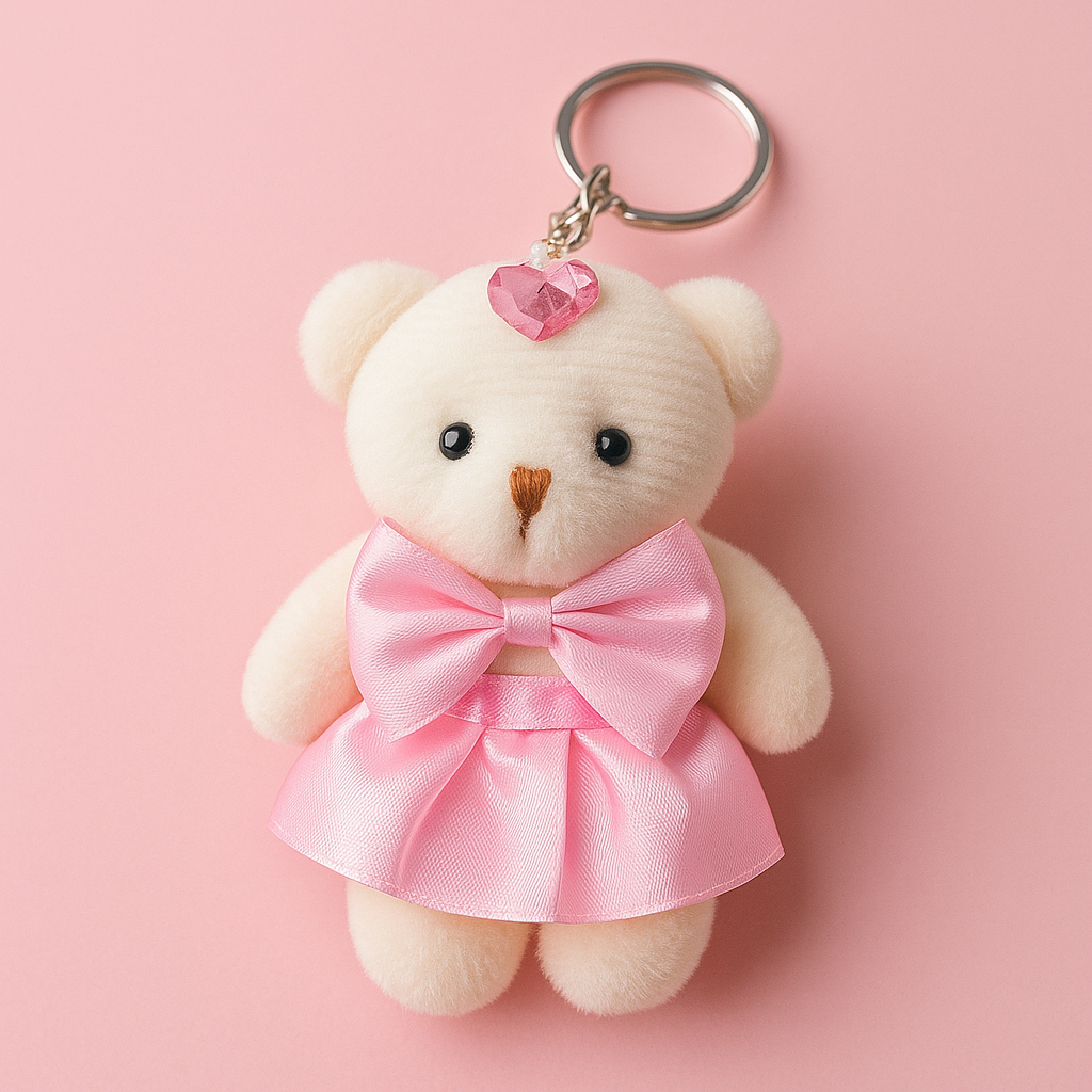 Cute Plush Teddy Bear Keychain – Colorful Bow Outfit (1 PC) ToyWinkle Toys