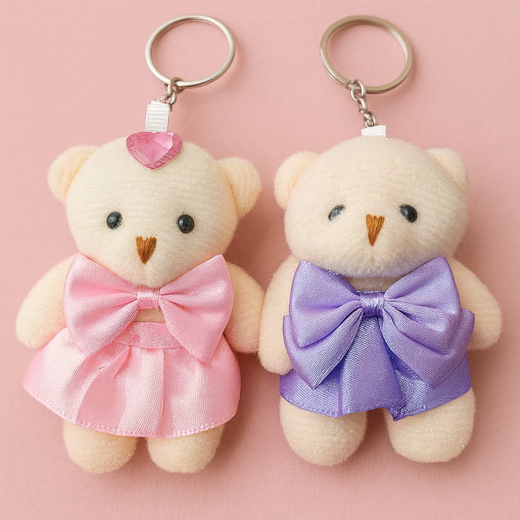 Cute Plush Teddy Bear Keychain – Colorful Bow Outfit (1 PC) ToyWinkle Toys
