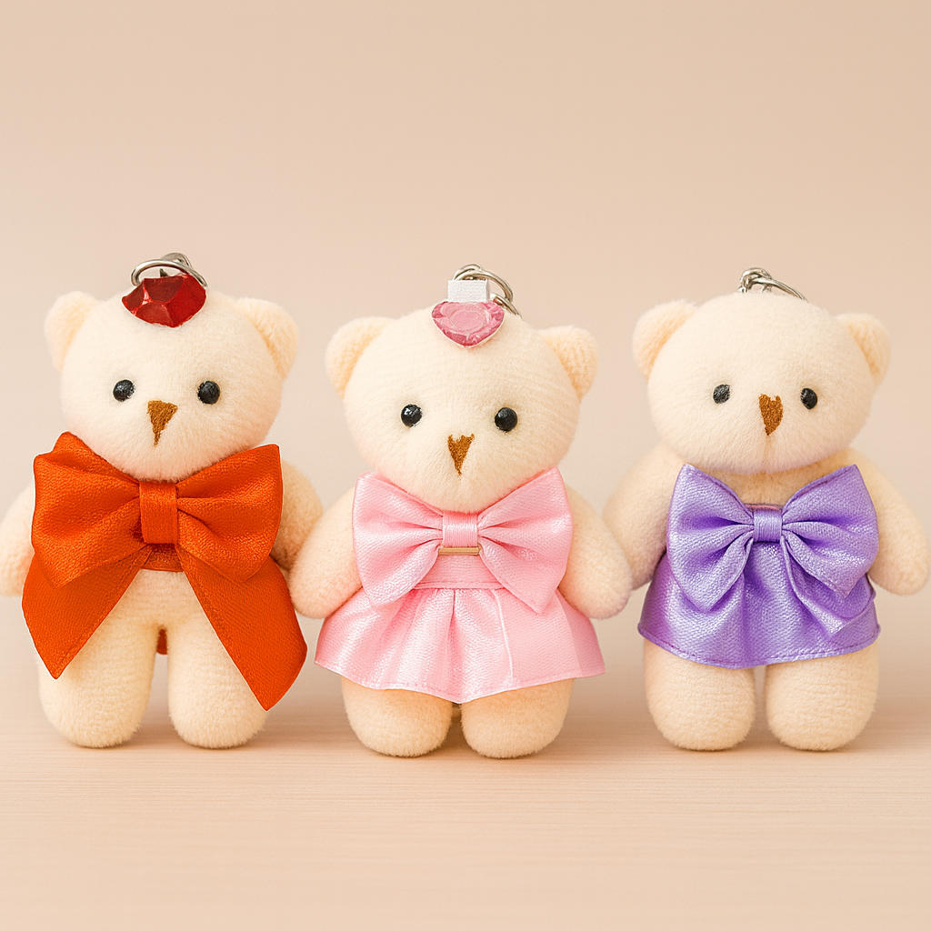 Cute Plush Teddy Bear Keychain – Colorful Bow Outfit (1 PC) ToyWinkle Toys