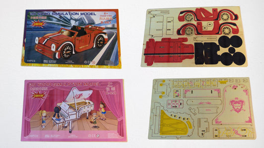 3D Wooden Puzzle Board Set - Sports Car & Piano Models for Kids