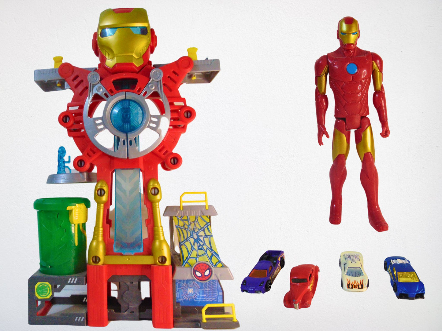 Ironman Headquarters Playset with Action Figure & 4 Metal Cars - Premium Preloved Toys