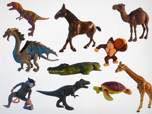 Set of 10 Premium Animal Figures - Dinosaur, Giraffe, Camel, King Kong & More