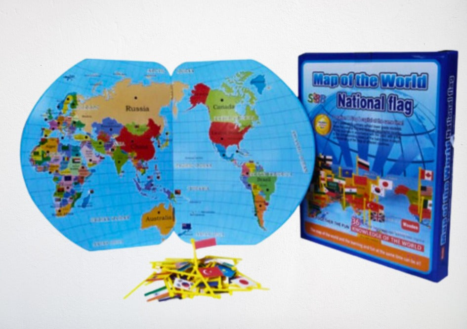 Wooden World Map with 36 Flags - Educational Toy for Boys & Girls