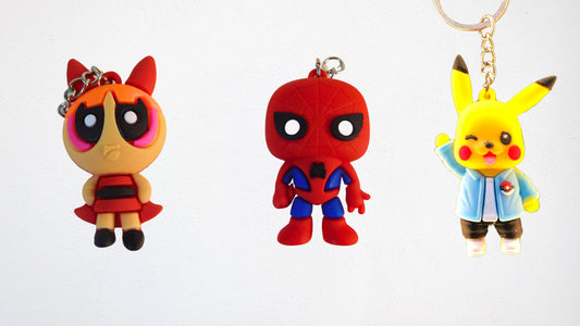 Pack of 3 Keychains - Power puff Girls, Avenger Character , Pokemon Pikachu Character