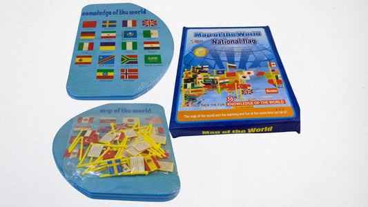 Wooden World Map with 36 Flags - Educational Toy for Boys & Girls