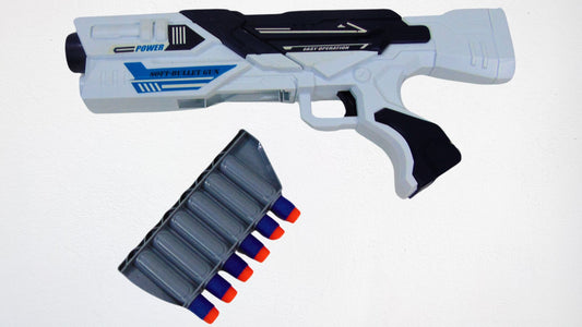 Big White Gun with 6 Soft Bullets - Toy Gun for Kids