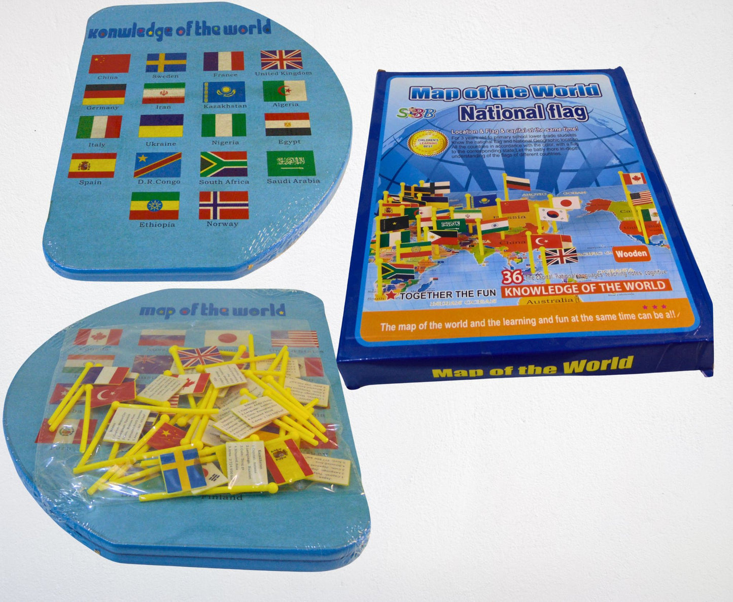 Wooden World Map with 36 Flags - Educational Toy for Boys & Girls