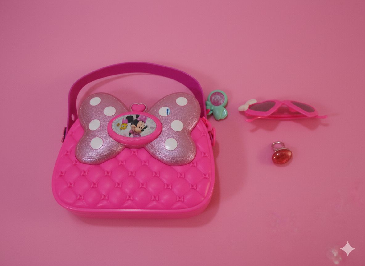 Pink Minnie Mouse Purse with glasses, ring & a purple bow hairclip ToyWinkle Toys