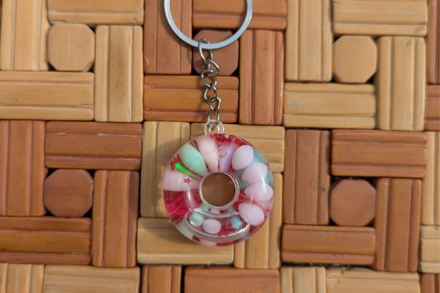 Cute Donut Shape Keychain | Colorful Resin Donut Key Ring for Keys, Bags & Backpacks | Gift for Kids & Girls